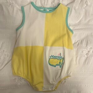 Masters Kids Yellow and White Romper with Green Trim